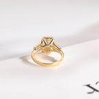 Elongated Emerald Cut Diamond Engagement Ring, Solid Gold Diamond Bezel Three Stone Ring, Anniversary Gift