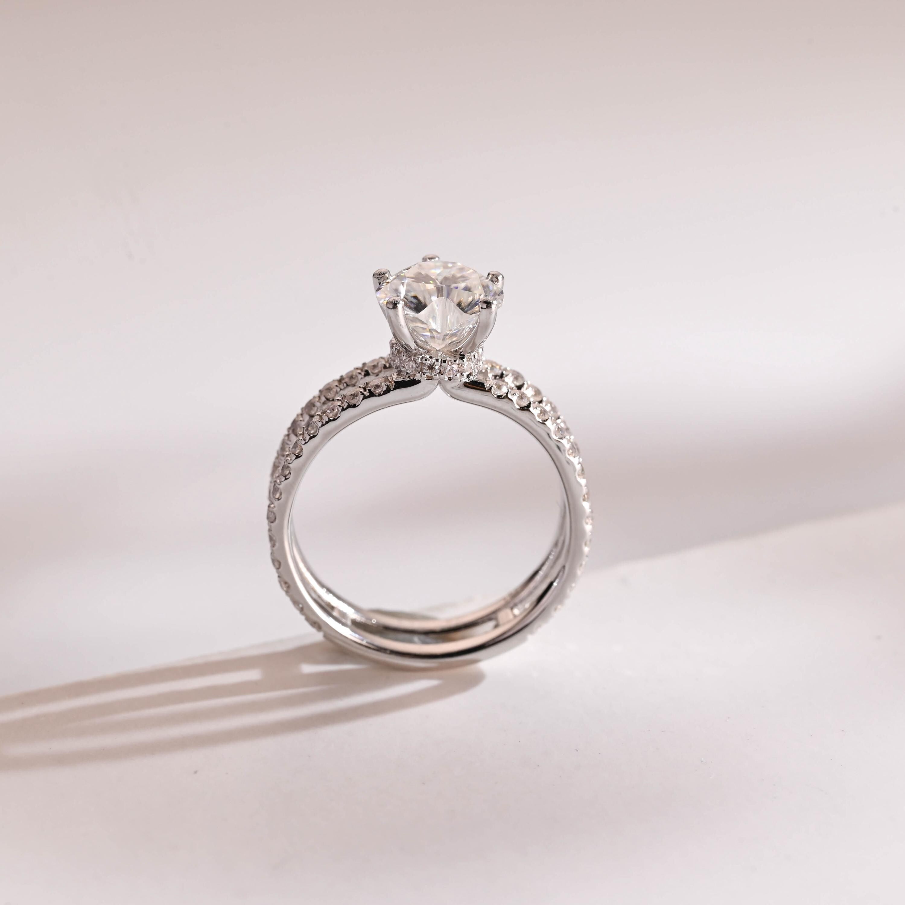 Solid Gold Split Shank Heart Cut Moissanite Engagement Ring