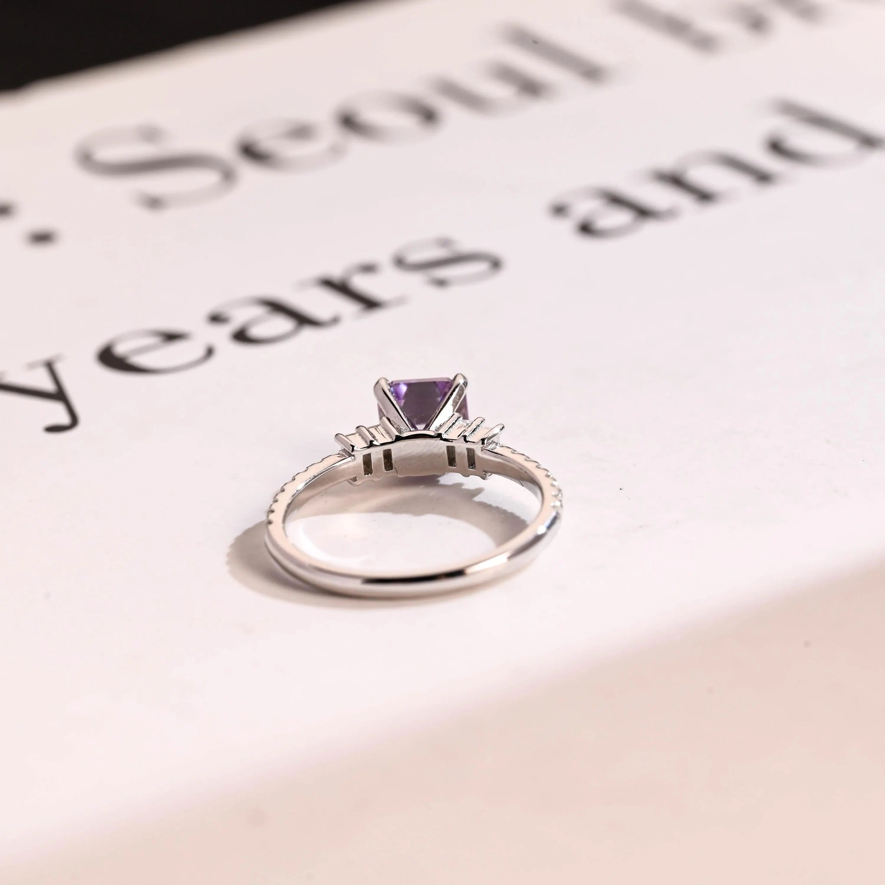 Solid Gold Asscher Cut Purple Lab Grown Sapphire Engagement Ring