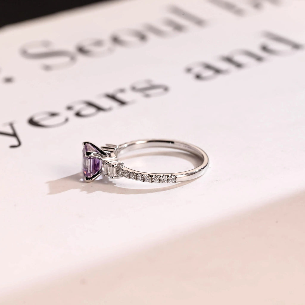 Solid Gold Asscher Cut Purple Lab Grown Sapphire Engagement Ring