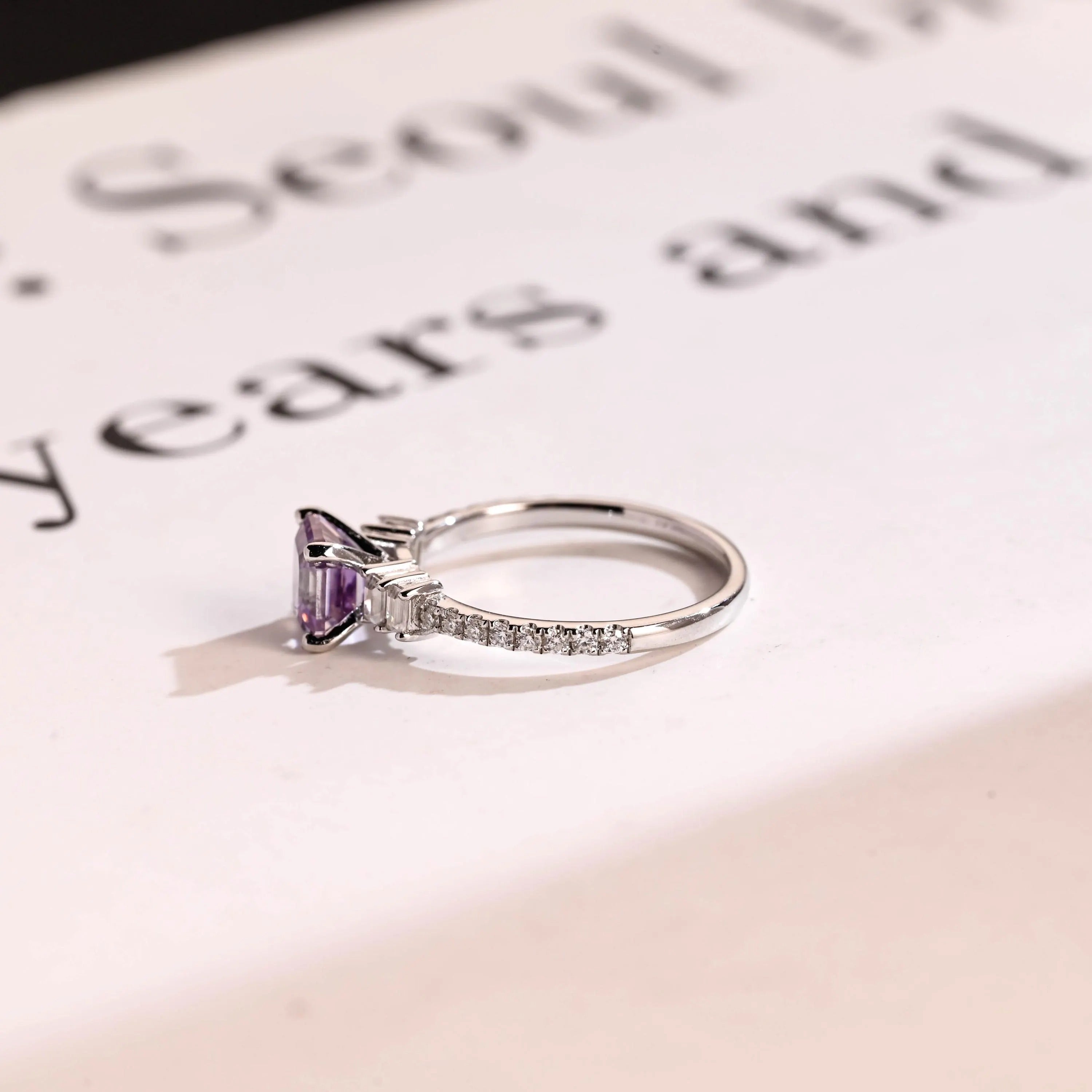 Solid Gold Asscher Cut Purple Lab Grown Sapphire Engagement Ring