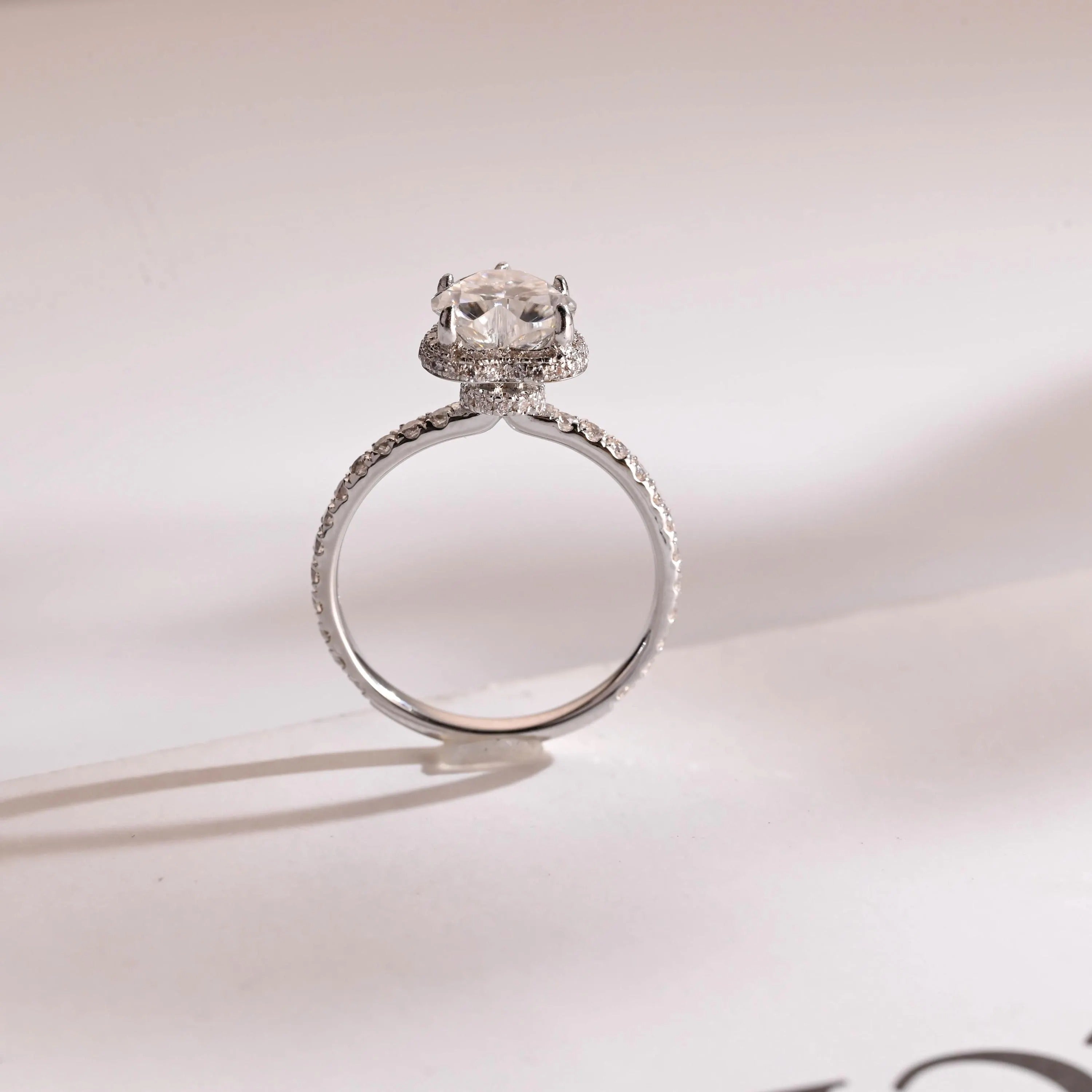 Solid Gold Halo Heart Cut Moissanite Engagement Ring