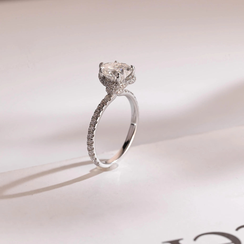 Solid Gold Halo Heart Cut Moissanite Engagement Ring