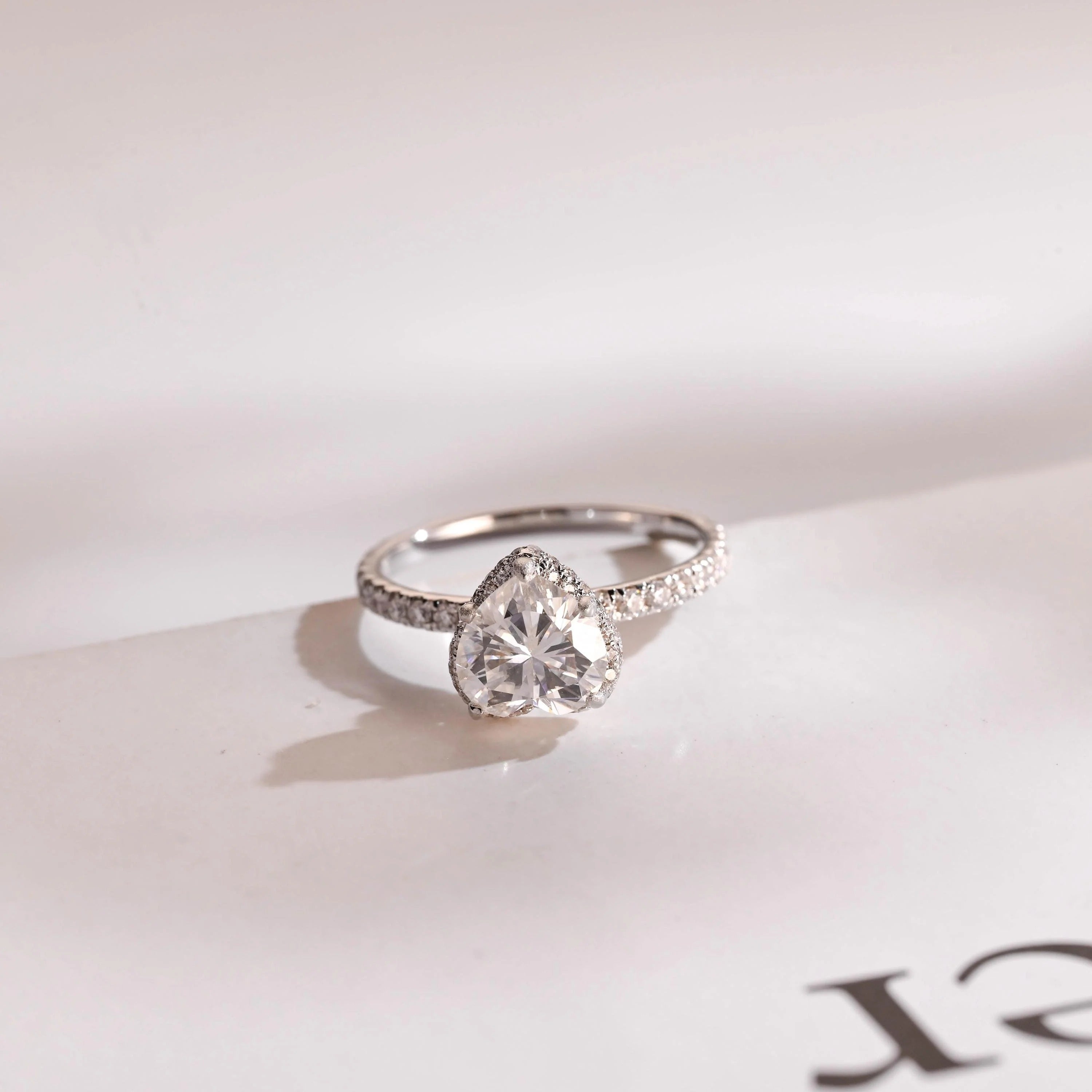Solid Gold Halo Heart Cut Moissanite Engagement Ring Main image