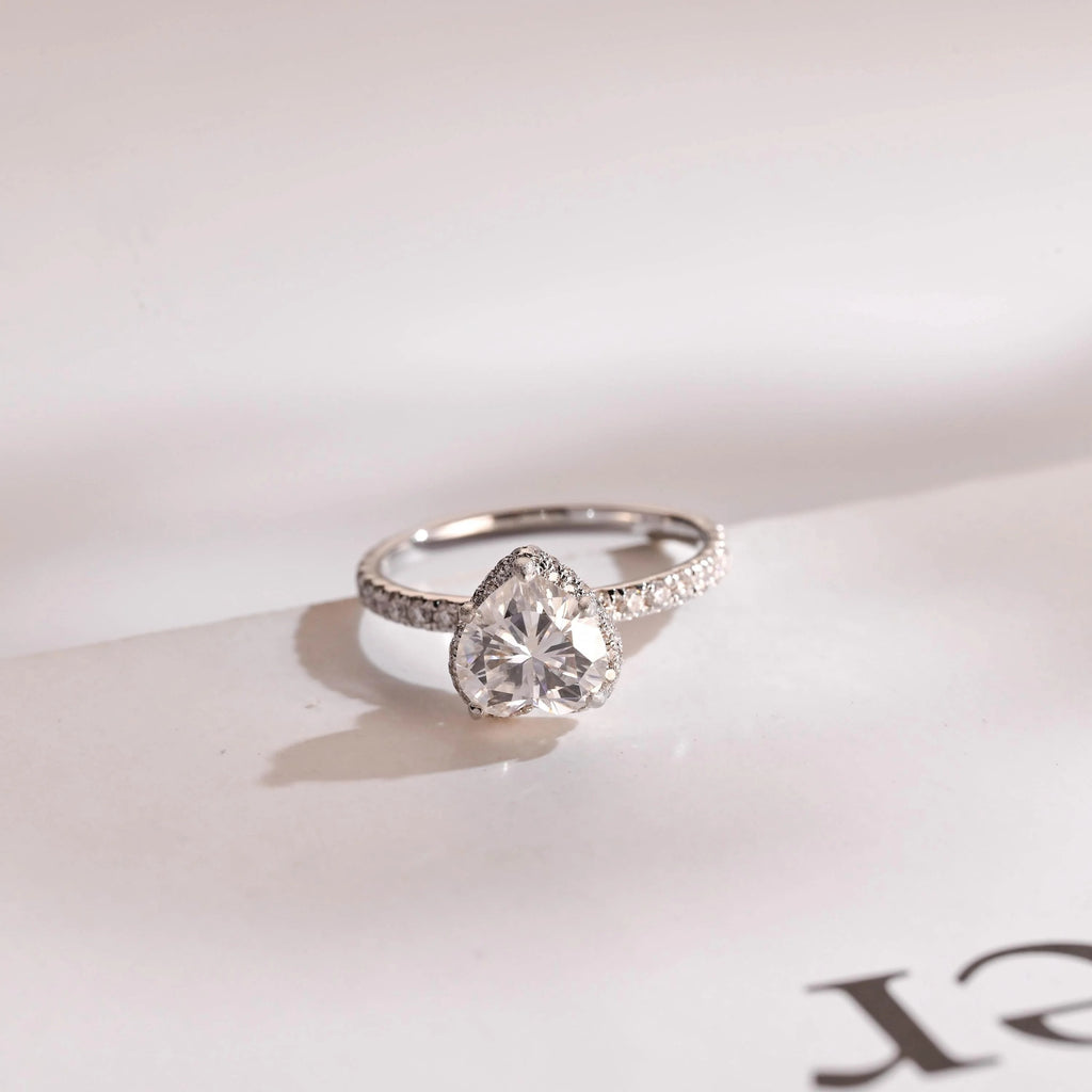 Solid Gold Halo Heart Cut Moissanite Engagement Ring