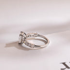 Solid Gold Emerald Cut Moissanite Engagement Ring, Half Pave Promise Ring
