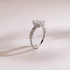 Solid Gold Emerald Cut Moissanite Engagement Ring, Half Pave Promise Ring