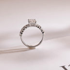 Solid Gold Emerald Cut Moissanite Engagement Ring, Half Pave Promise Ring