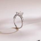 Solid Gold Emerald Cut Moissanite Engagement Ring, Half Pave Promise Ring