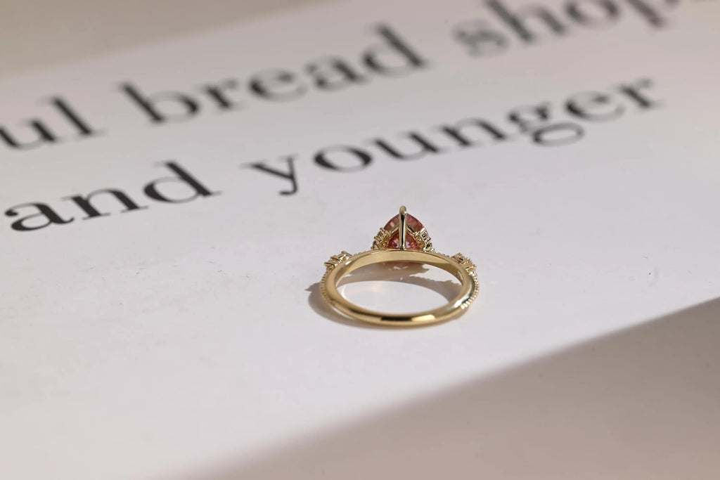 Solid Gold Heart Cut Pink Moissanite Engagement Ring