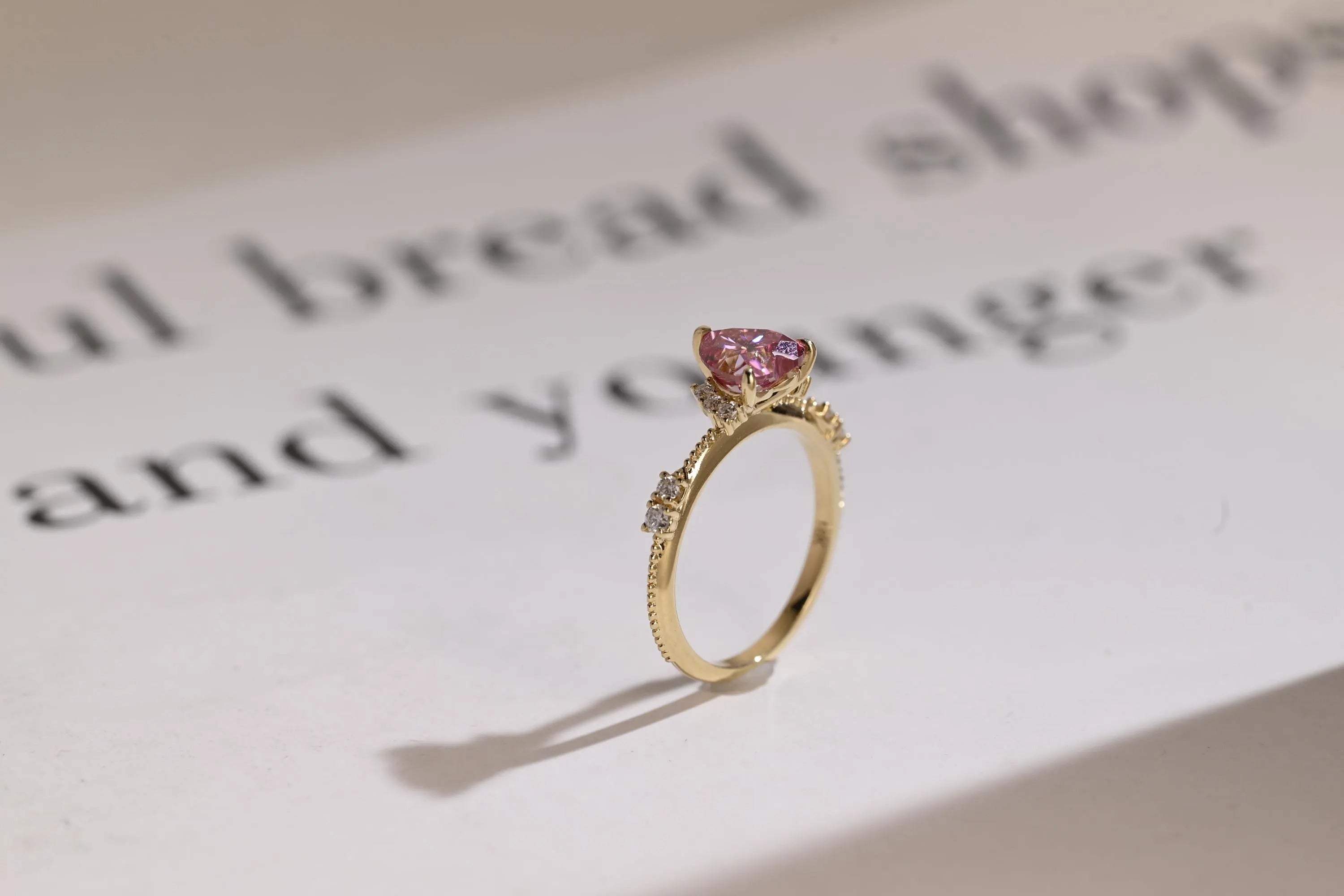 Solid Gold Heart Cut Pink Moissanite Engagement Ring