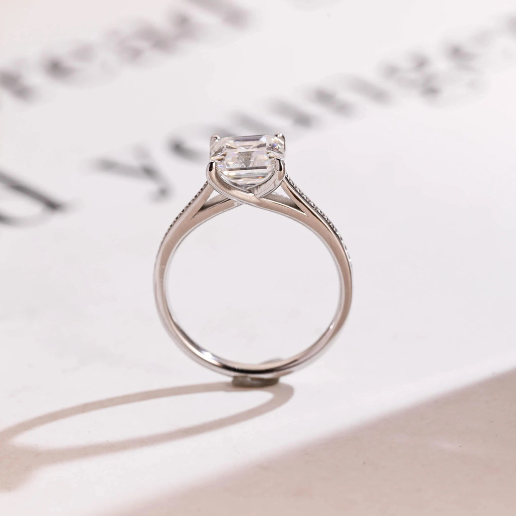 Solid Gold Asscher Cut Moissanite Engagement Ring, Promise Ring, Gift for Her