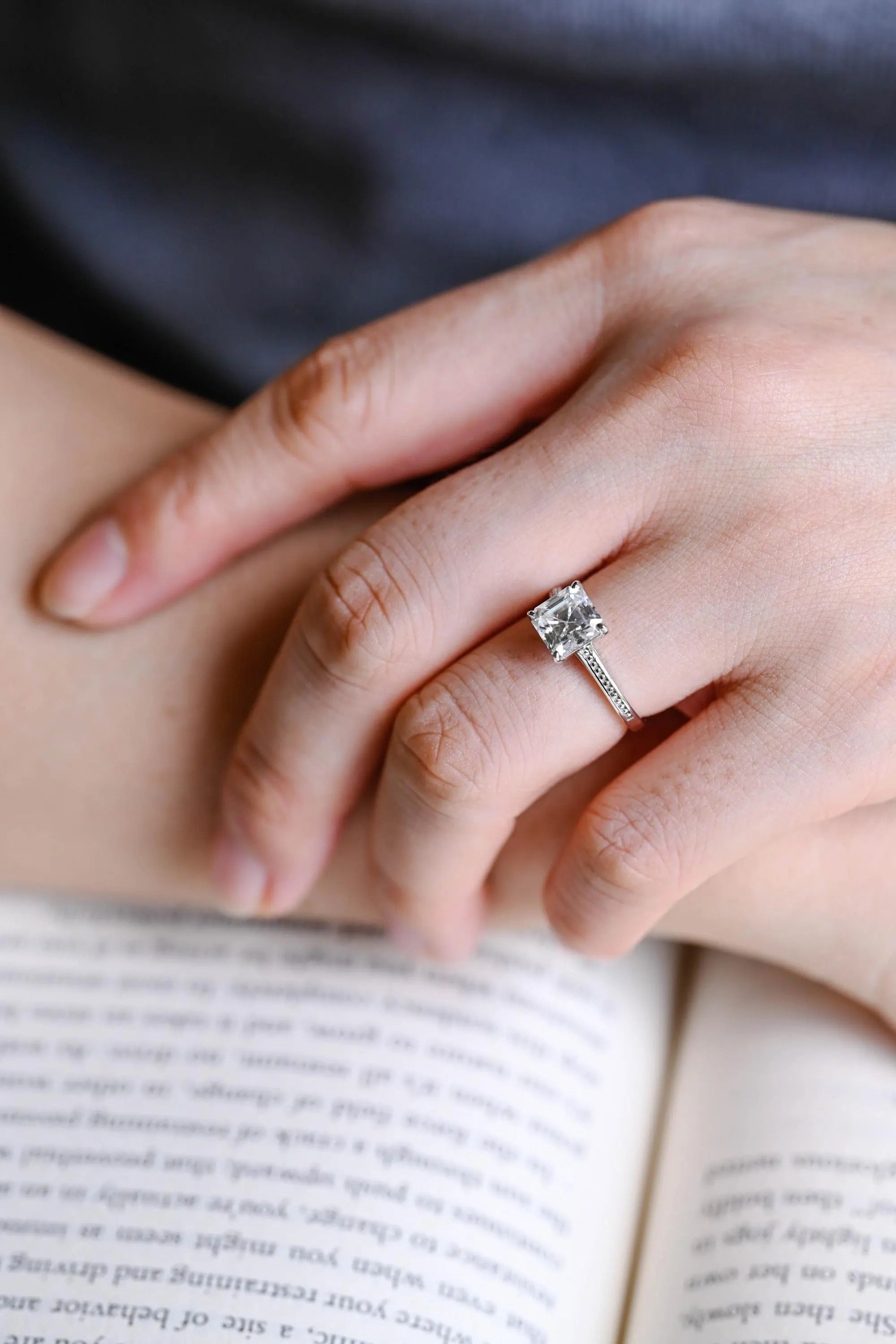 Solid Gold Asscher Cut Moissanite Engagement Ring, Promise Ring, Gift for Her