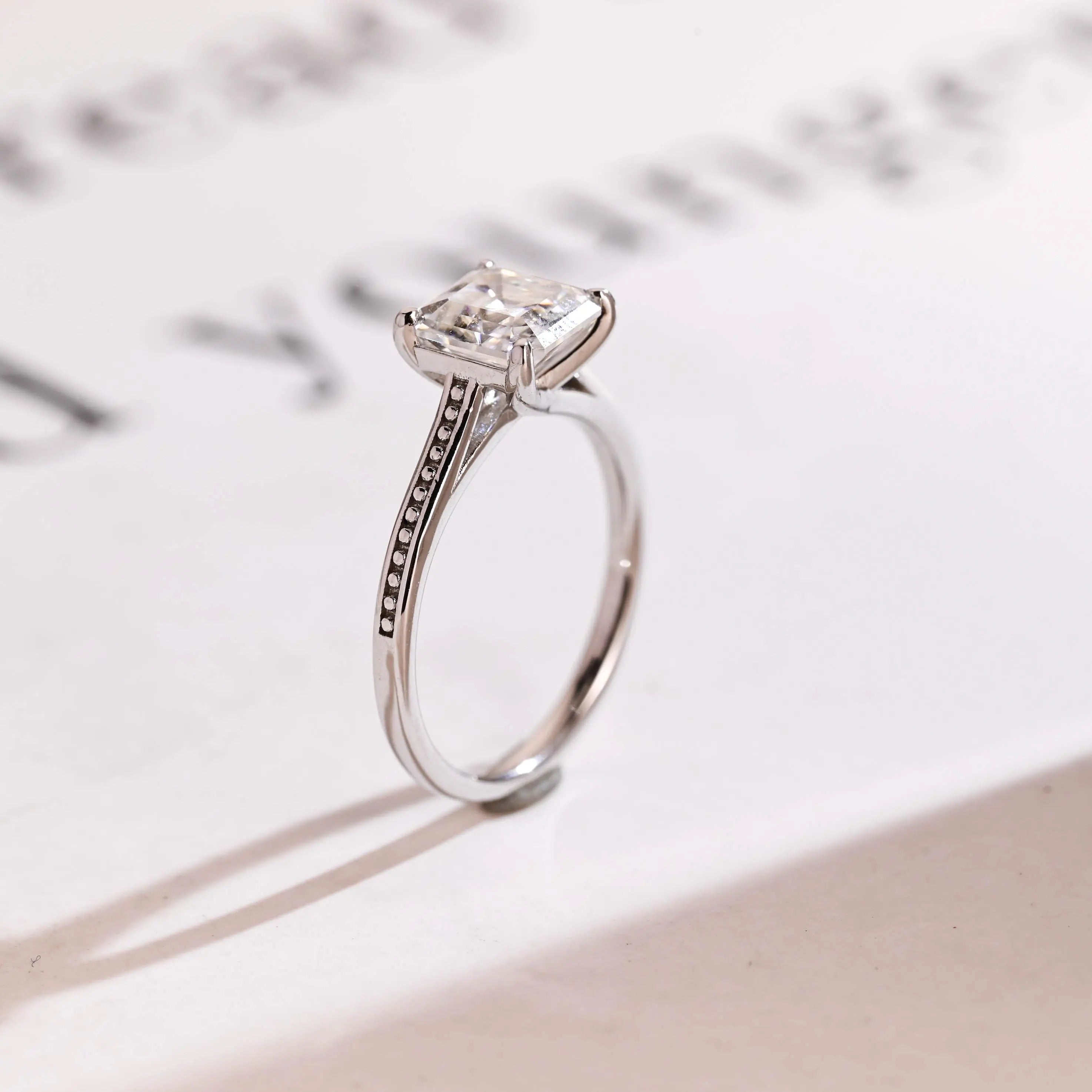 Solid Gold Asscher Cut Moissanite Engagement Ring, Promise Ring, Gift for Her