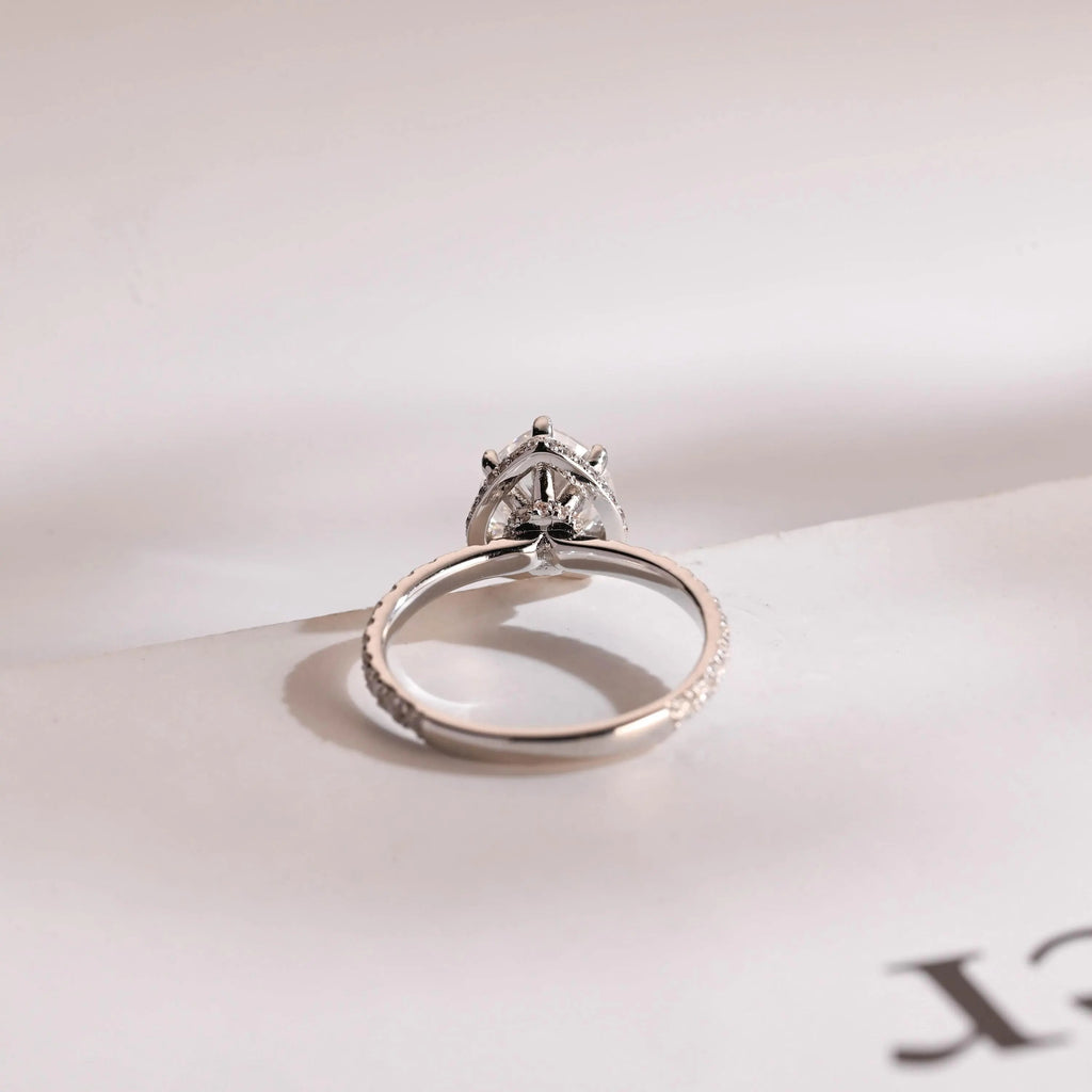 Solid Gold Halo Heart Cut Moissanite Engagement Ring