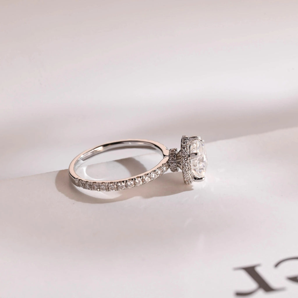 Solid Gold Halo Heart Cut Moissanite Engagement Ring