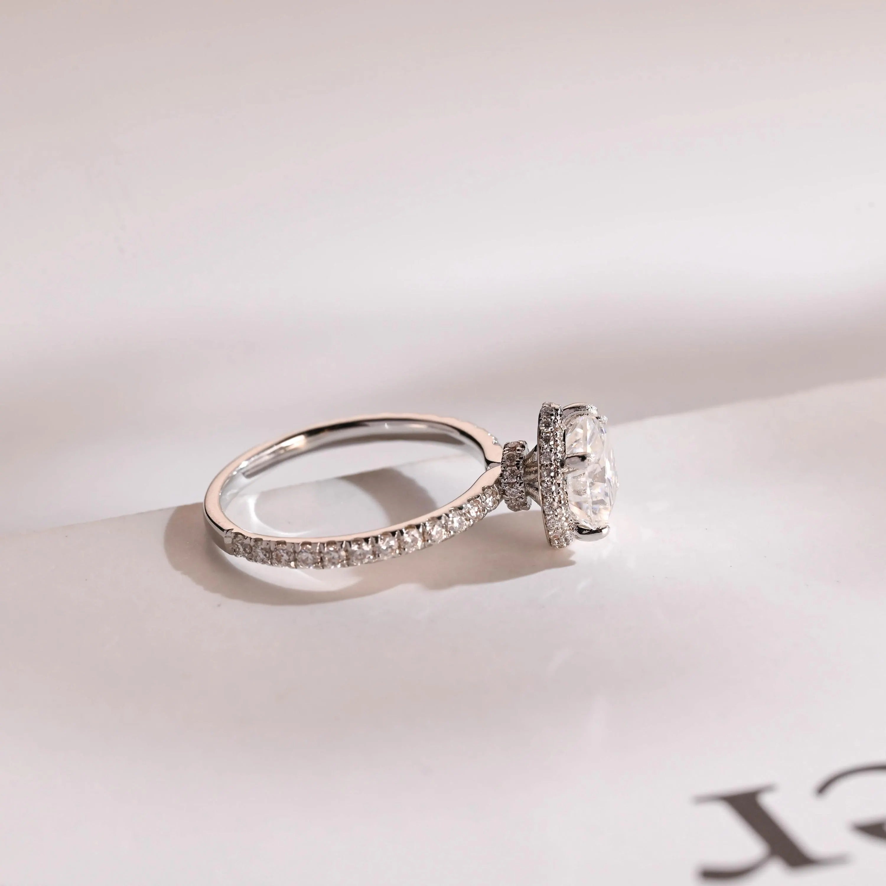 Solid Gold Halo Heart Cut Moissanite Engagement Ring