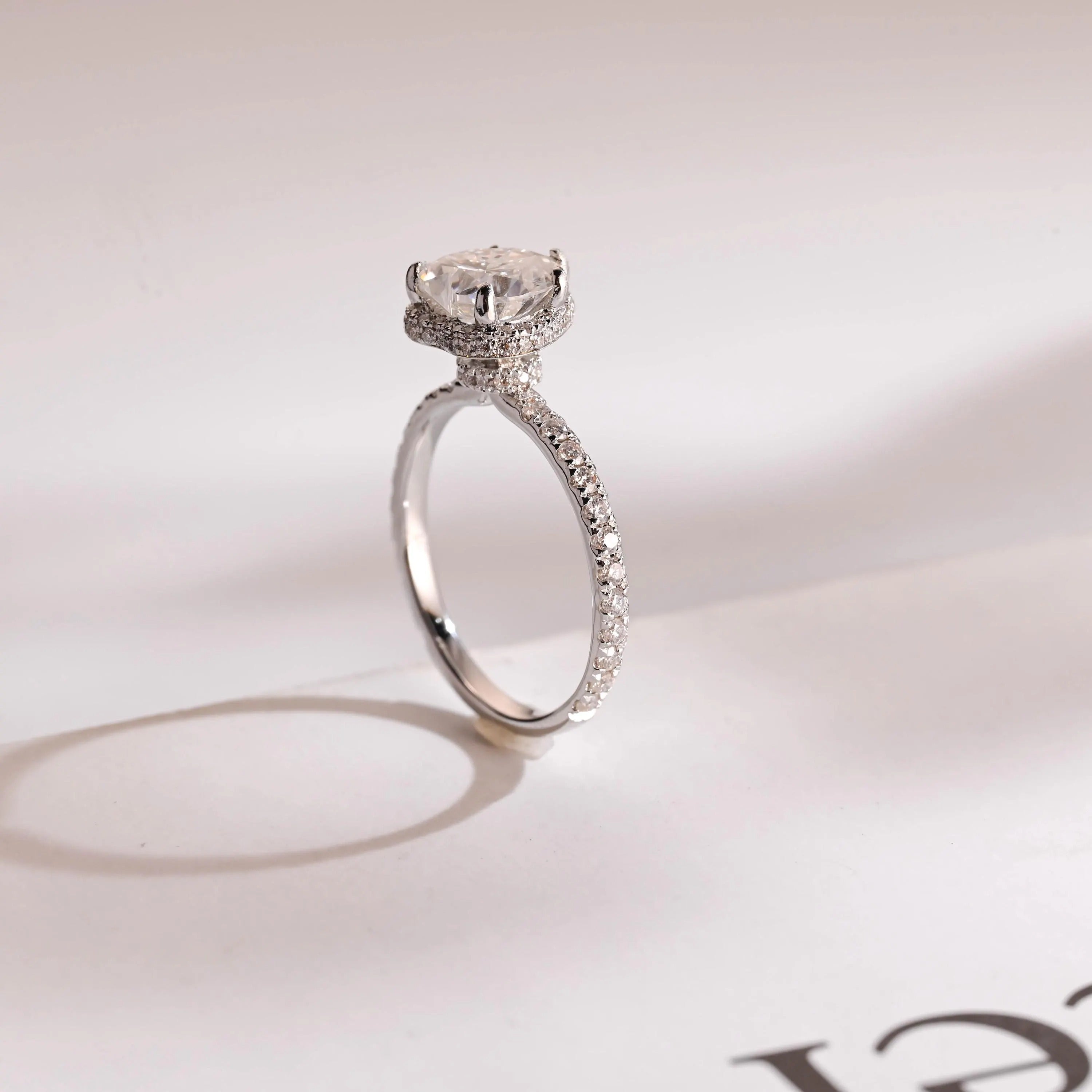 Solid Gold Halo Heart Cut Moissanite Engagement Ring
