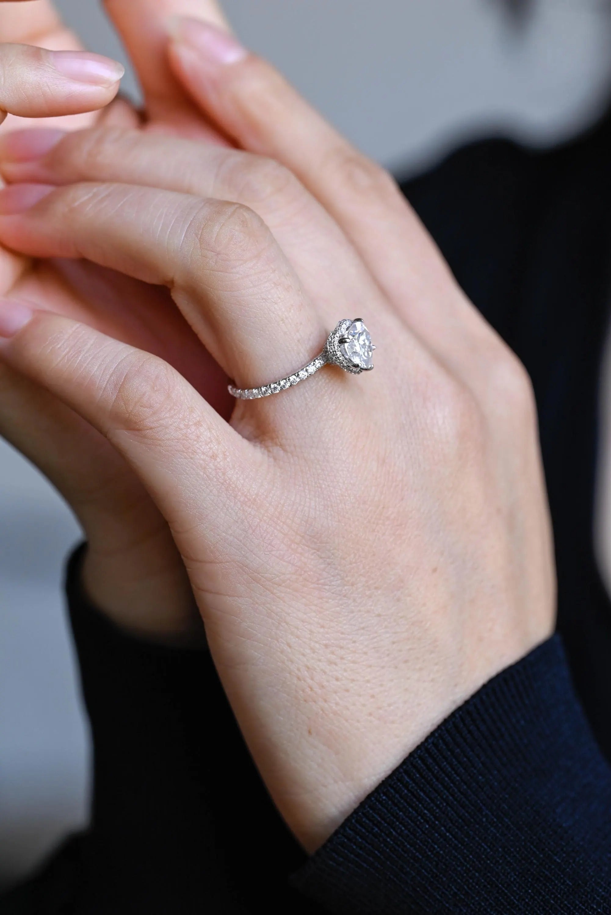 Solid Gold Halo Heart Cut Moissanite Engagement Ring