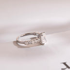 Solid Gold Emerald Cut Moissanite Engagement Ring, Half Pave Promise Ring