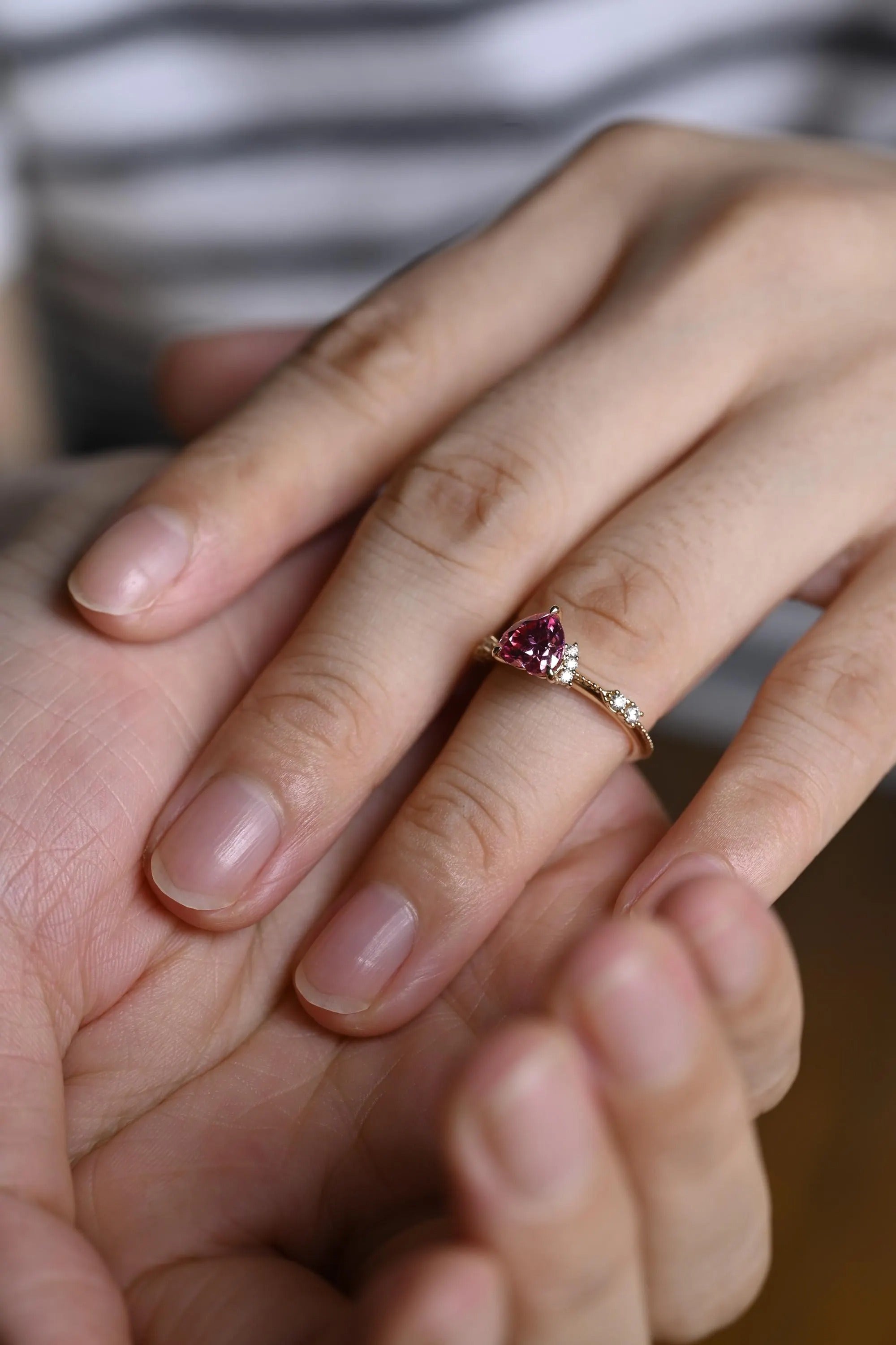 Solid Gold Heart Cut Pink Moissanite Engagement Ring