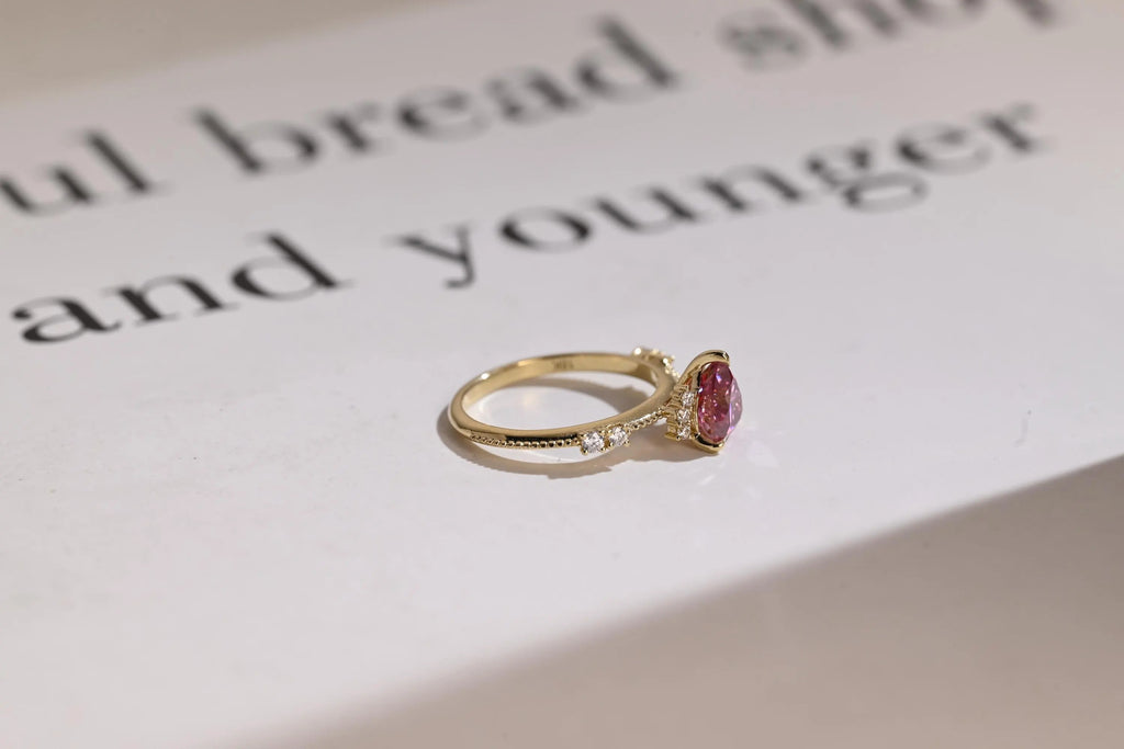 Solid Gold Heart Cut Pink Moissanite Engagement Ring