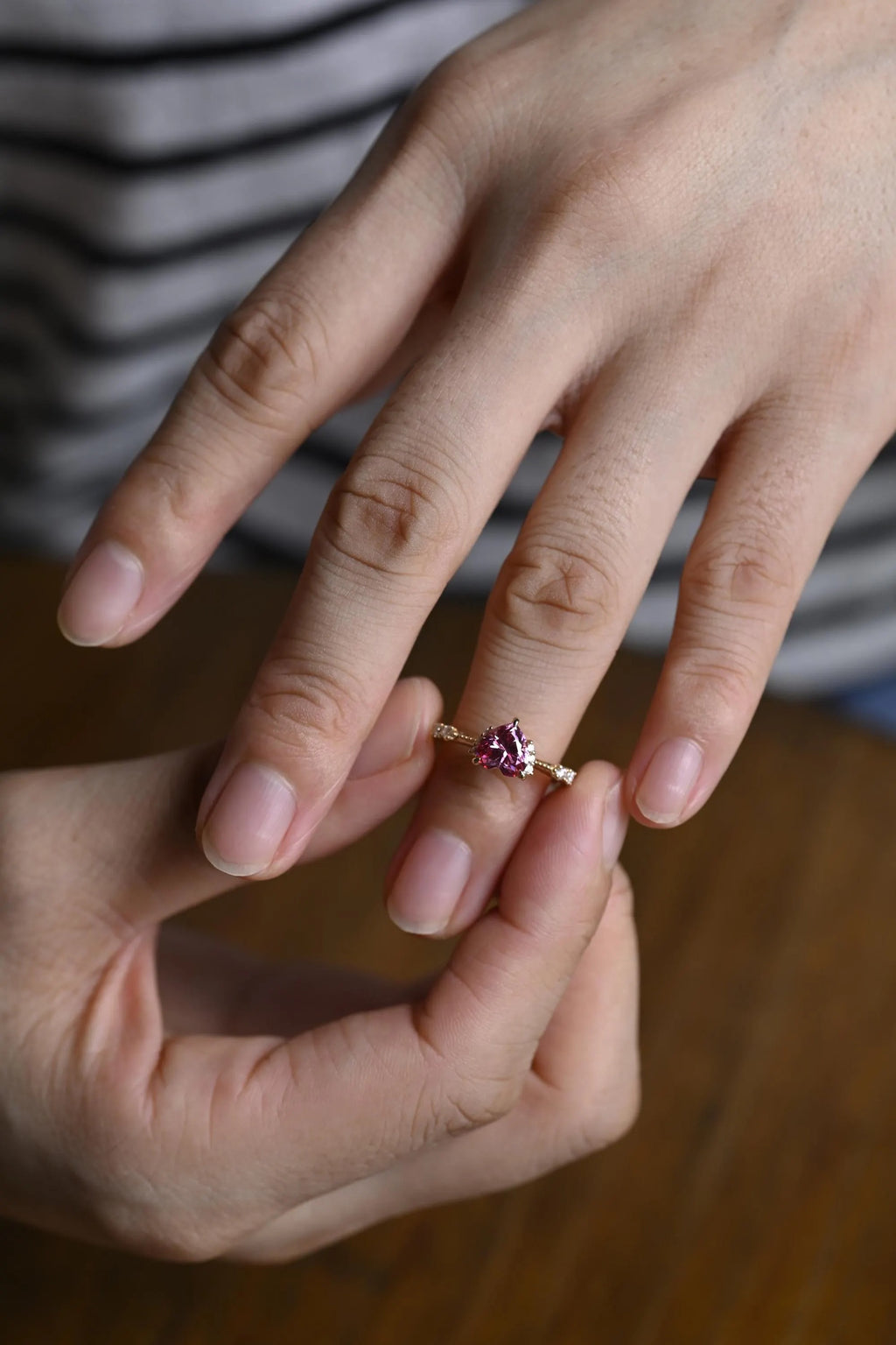 Solid Gold Heart Cut Pink Moissanite Engagement Ring