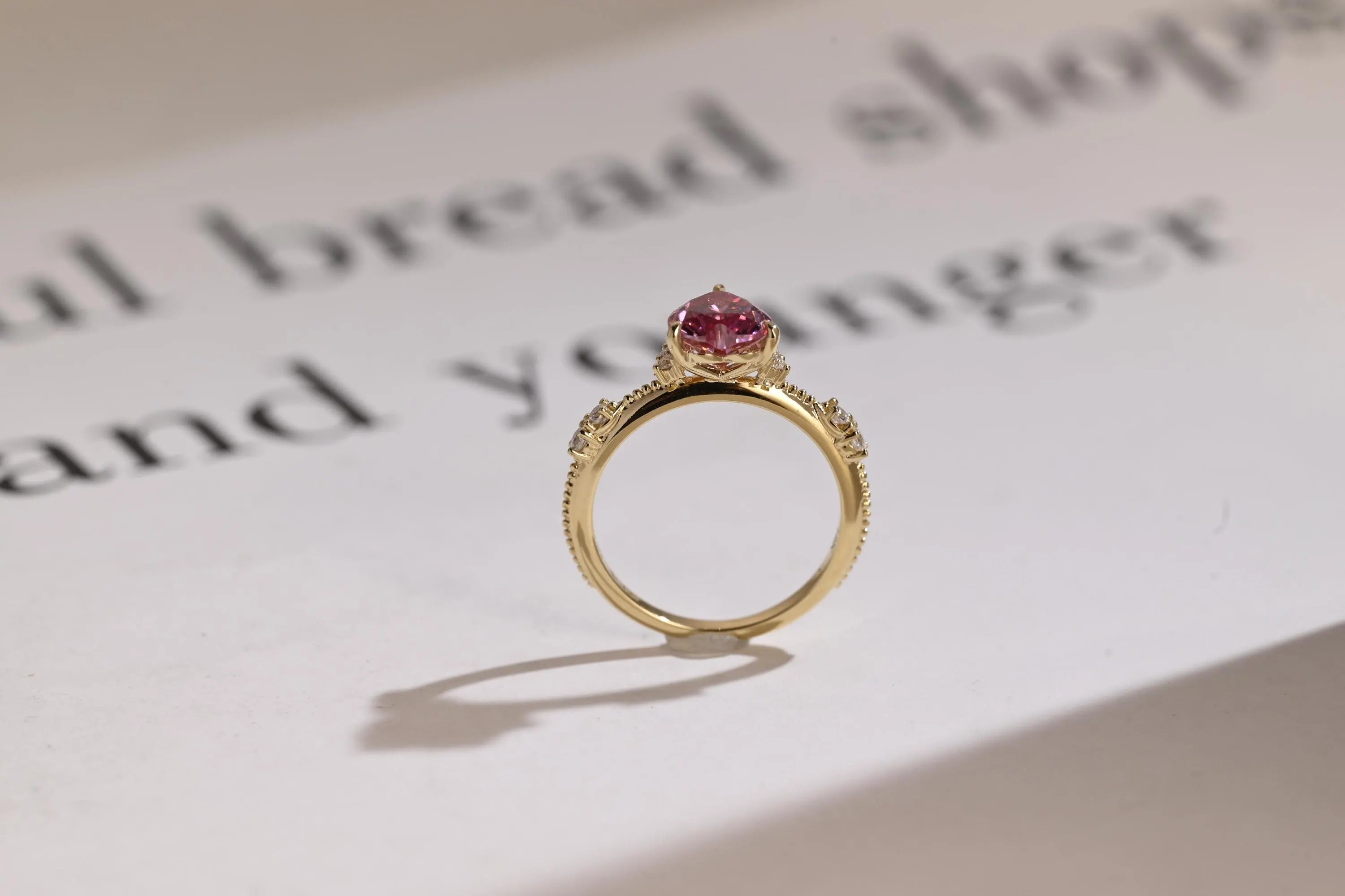 Solid Gold Heart Cut Pink Moissanite Engagement Ring