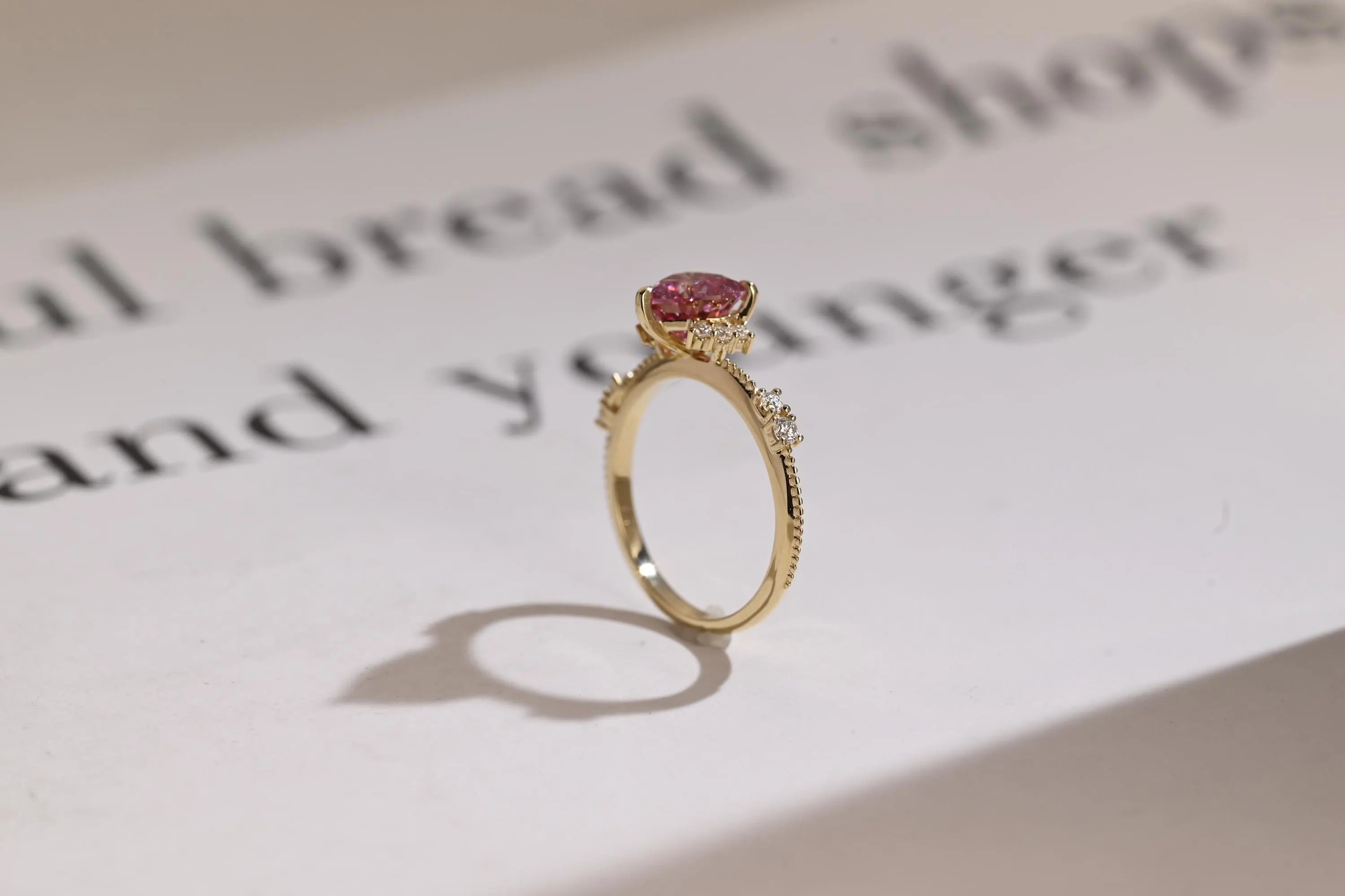 Solid Gold Heart Cut Pink Moissanite Engagement Ring