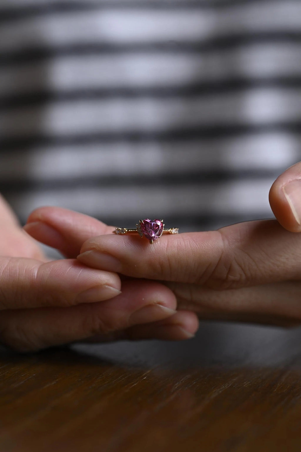 Solid Gold Heart Cut Pink Moissanite Engagement Ring