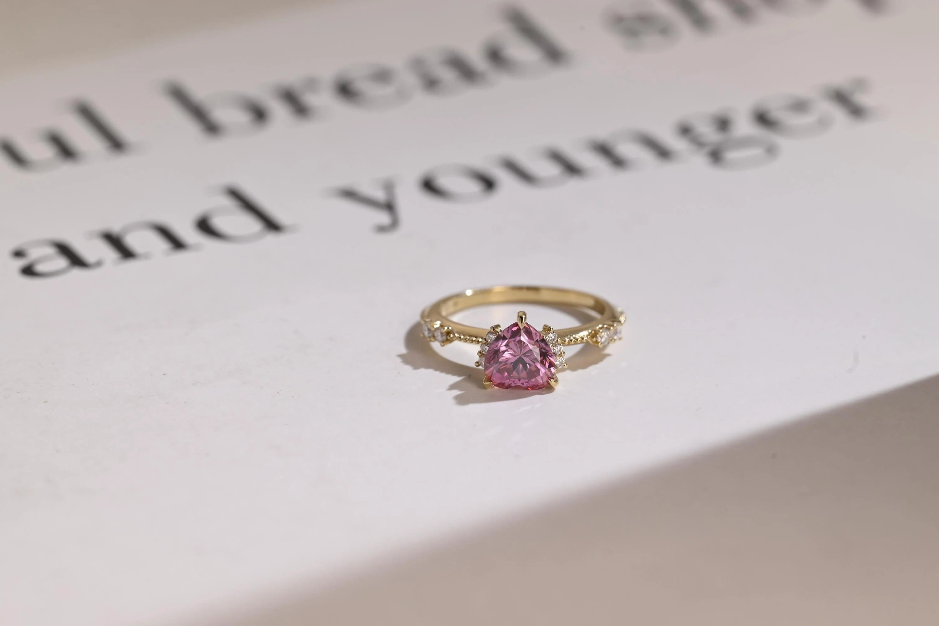Solid Gold Heart Cut Pink Moissanite Engagement Ring Main image