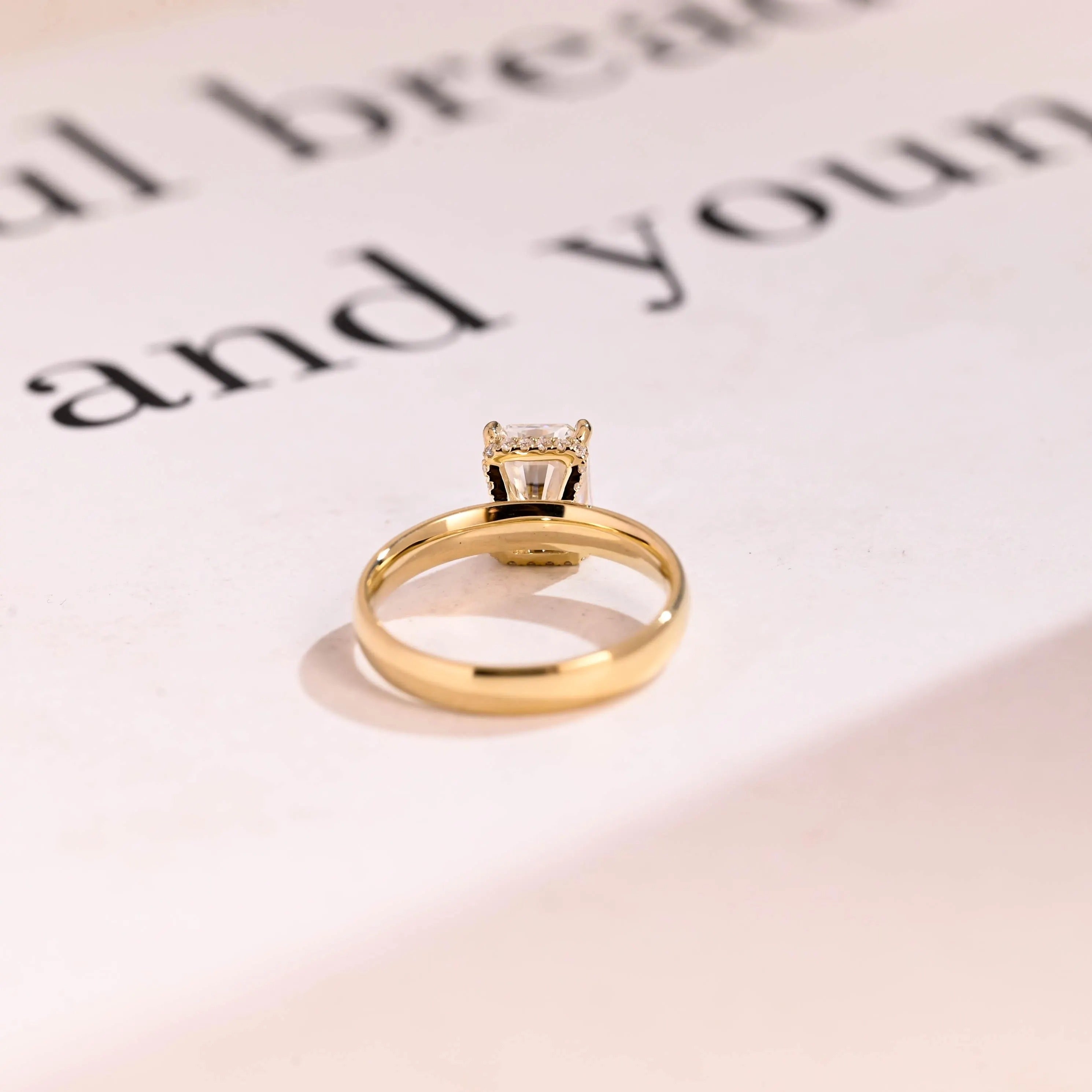 Solid Gold Band Radiant Cut Moissanite Engagement Ring, Promise Ring