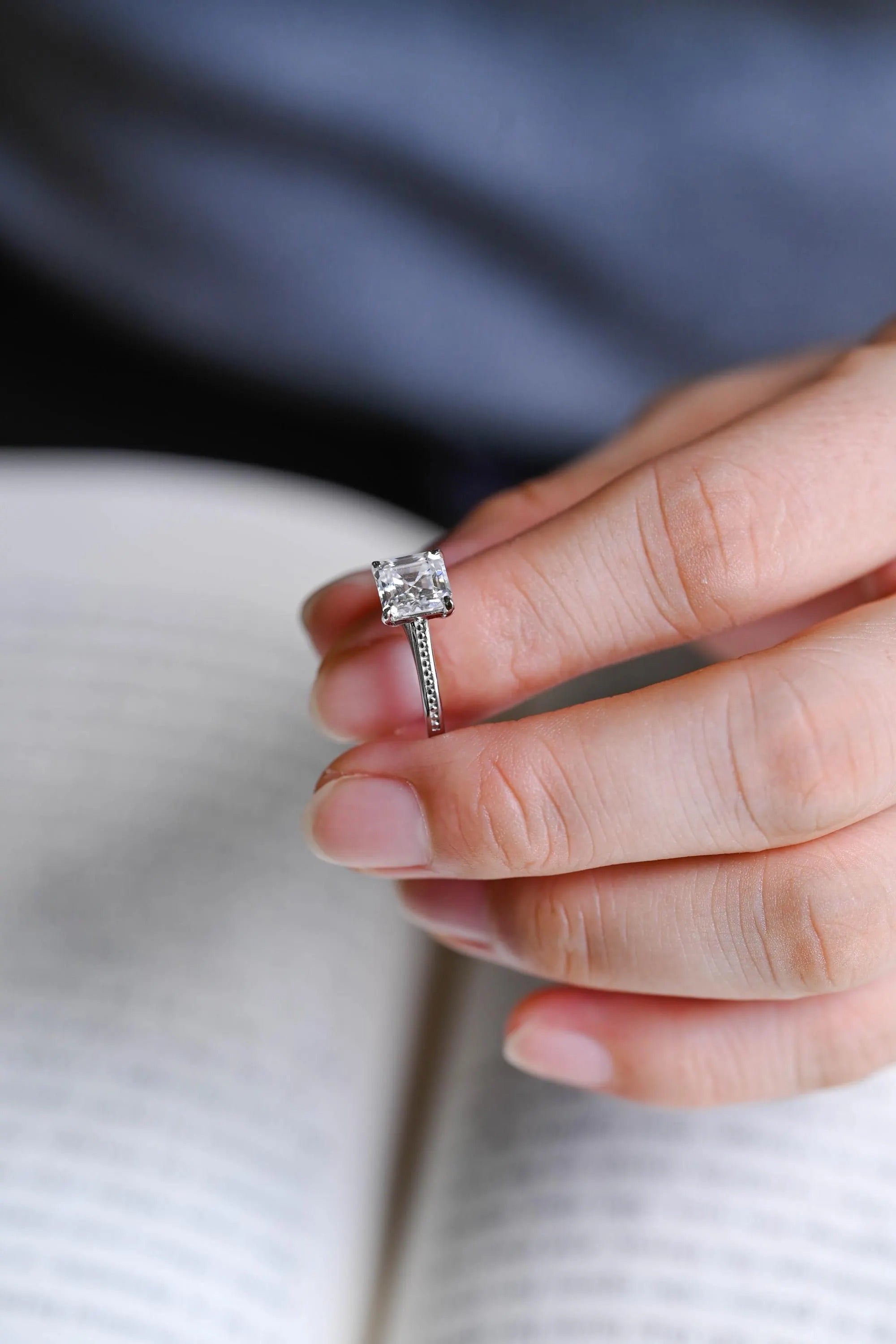 Solid Gold Asscher Cut Moissanite Engagement Ring, Promise Ring, Gift for Her