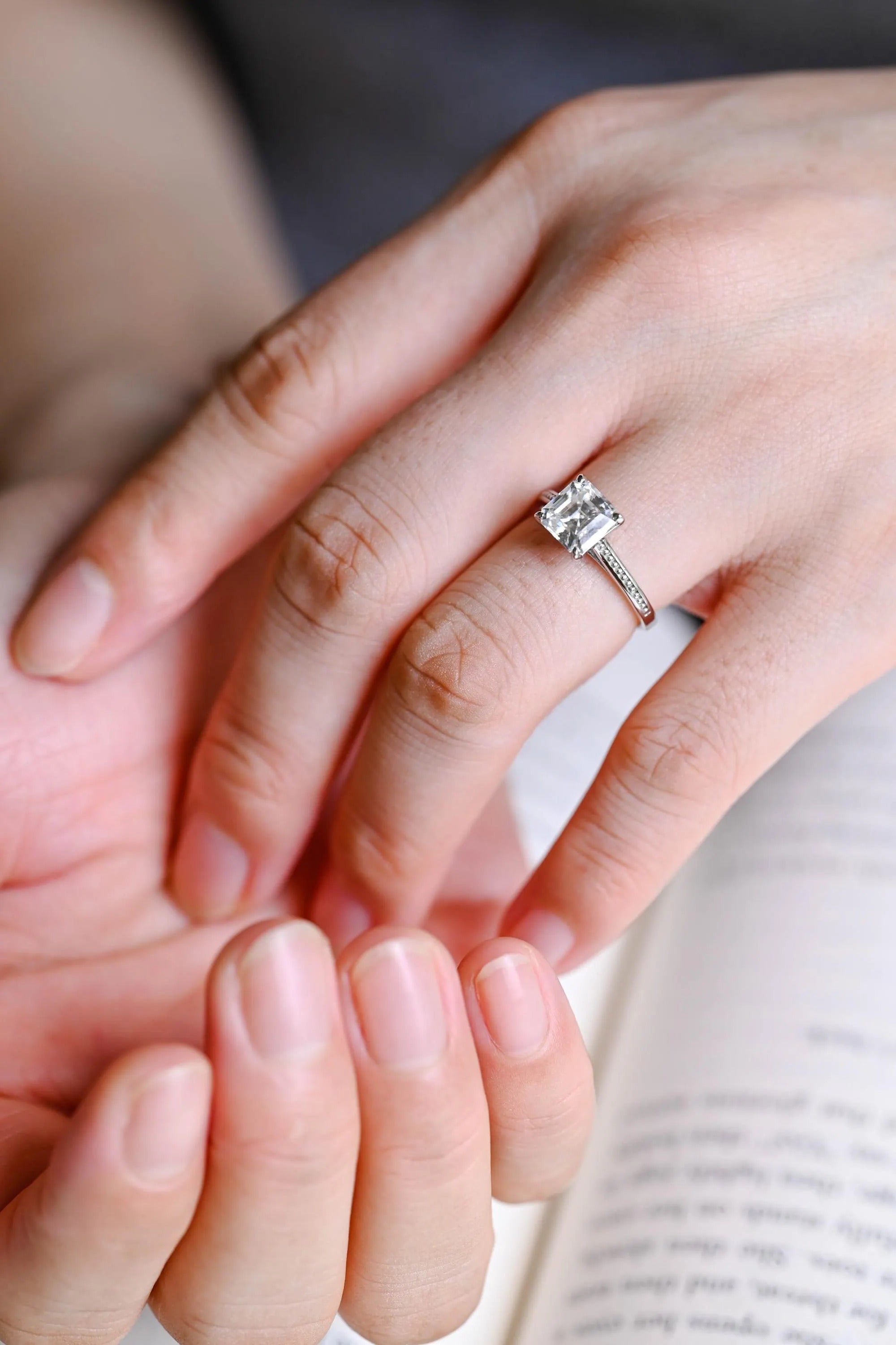 Solid Gold Asscher Cut Moissanite Engagement Ring, Promise Ring, Gift for Her