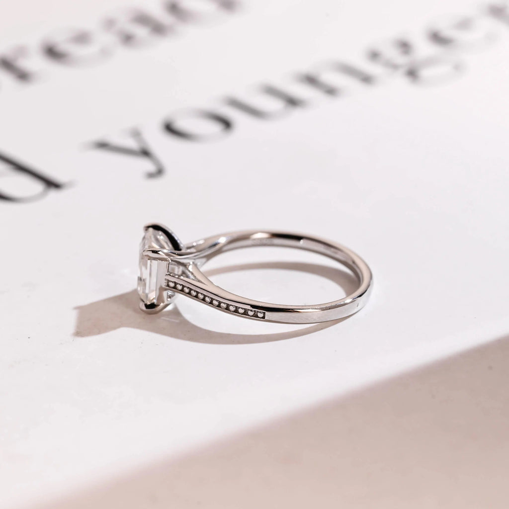 Solid Gold Asscher Cut Moissanite Engagement Ring, Promise Ring, Gift for Her