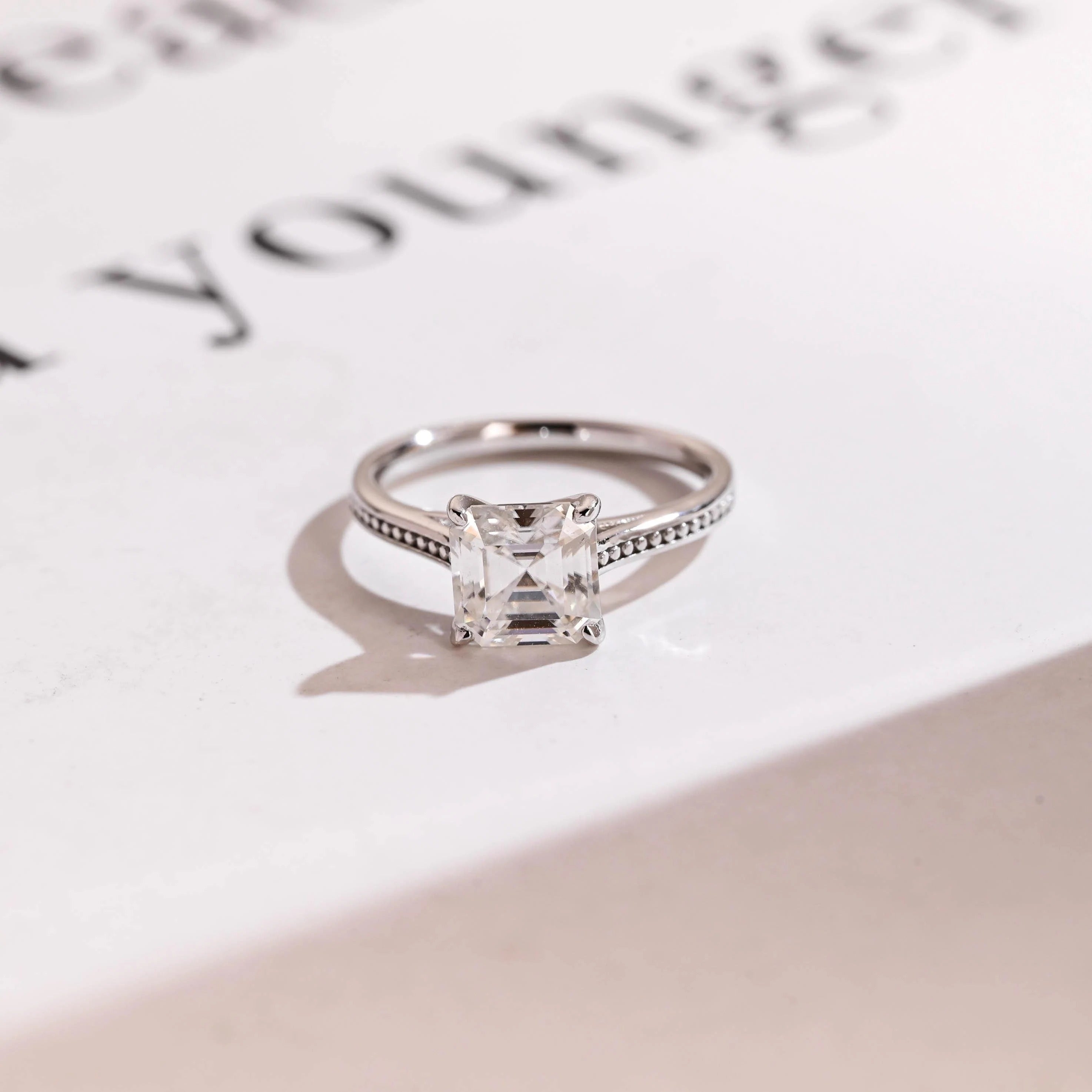 Solid Gold Asscher Cut Moissanite Engagement Ring, Promise Ring, Gift for Her Main image