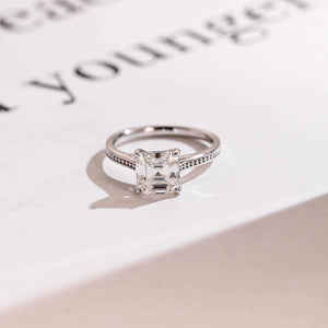 Solid Gold Asscher Cut Moissanite Engagement Ring, Promise Ring, Gift for Her
