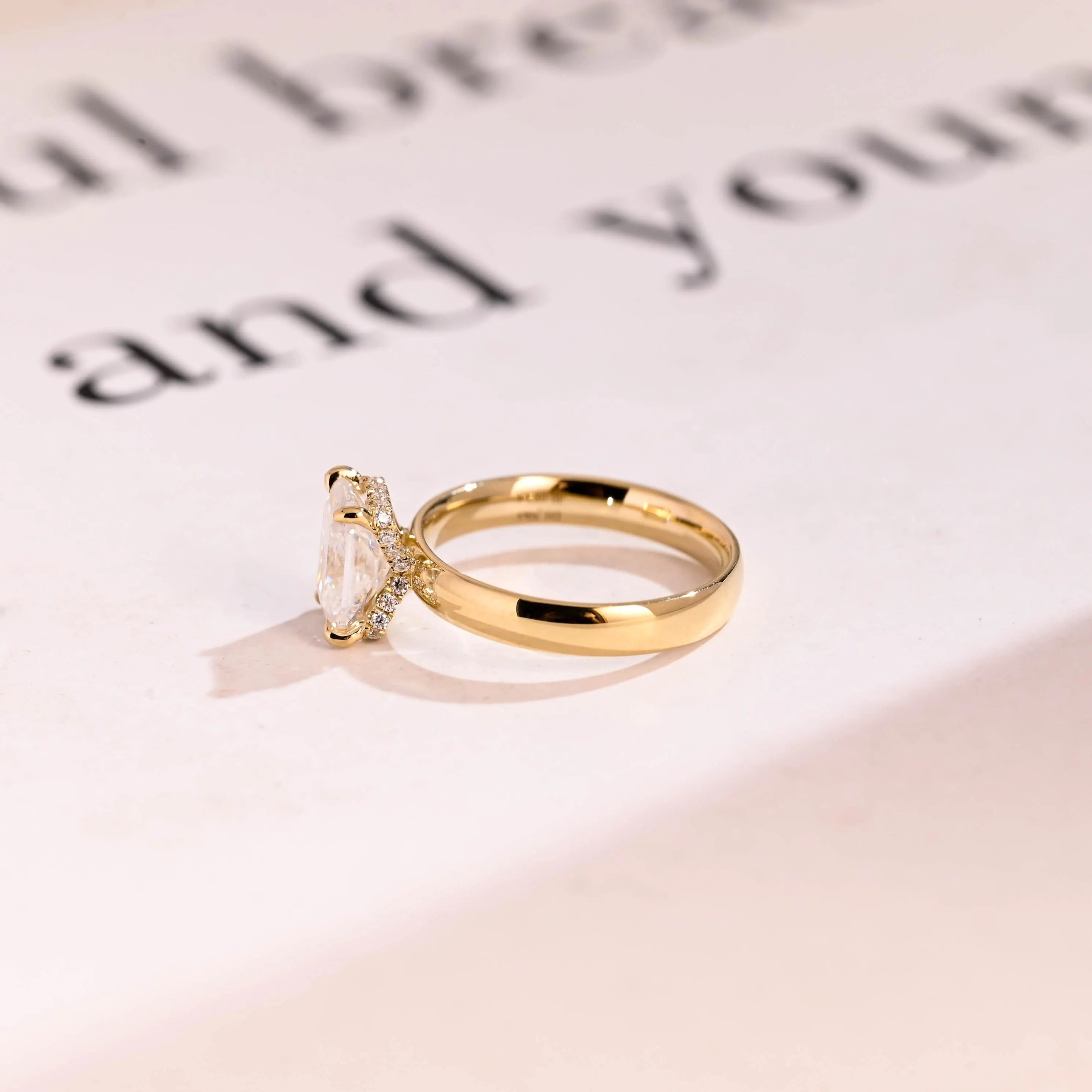 Solid Gold Band Radiant Cut Moissanite Engagement Ring, Promise Ring