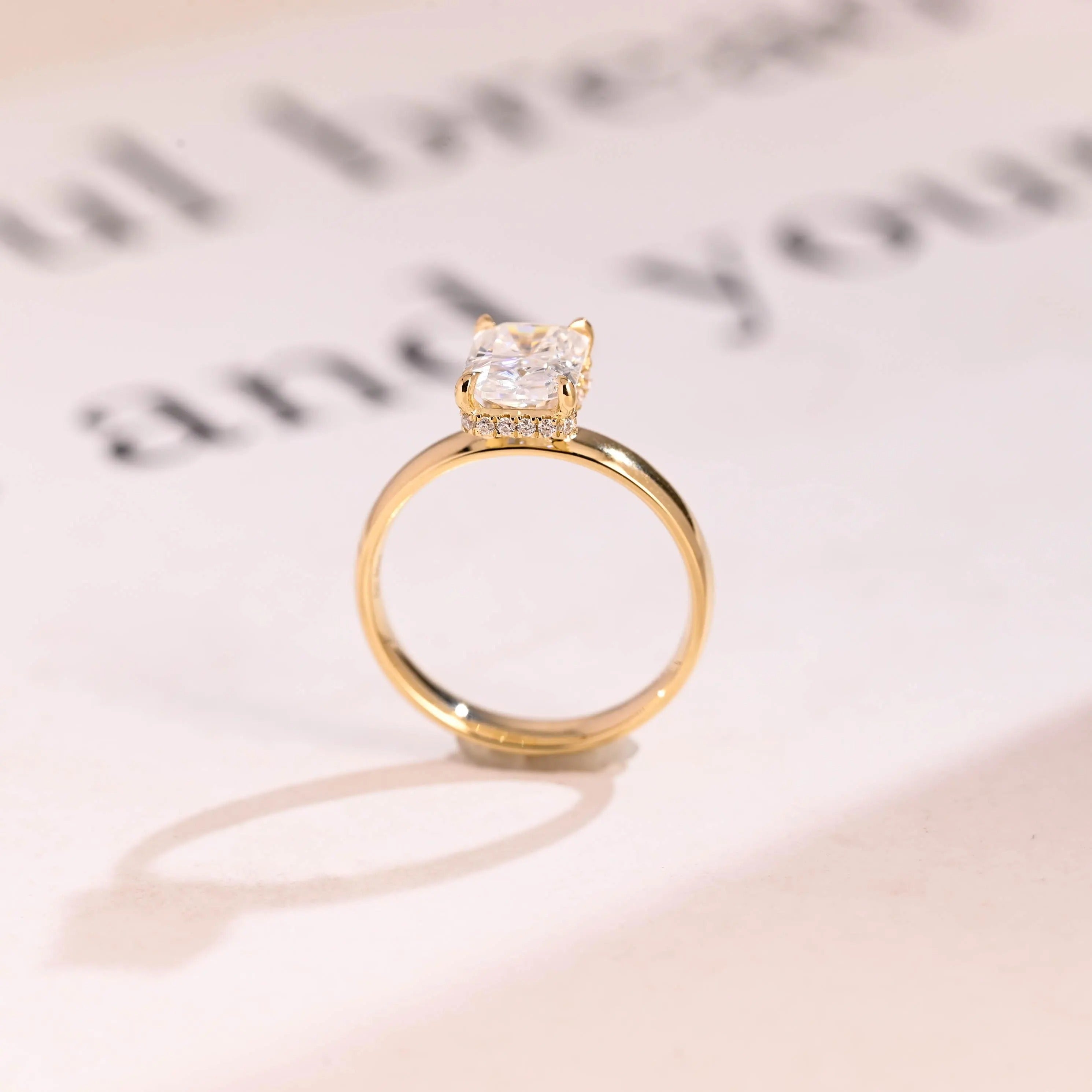 Solid Gold Band Radiant Cut Moissanite Engagement Ring, Promise Ring
