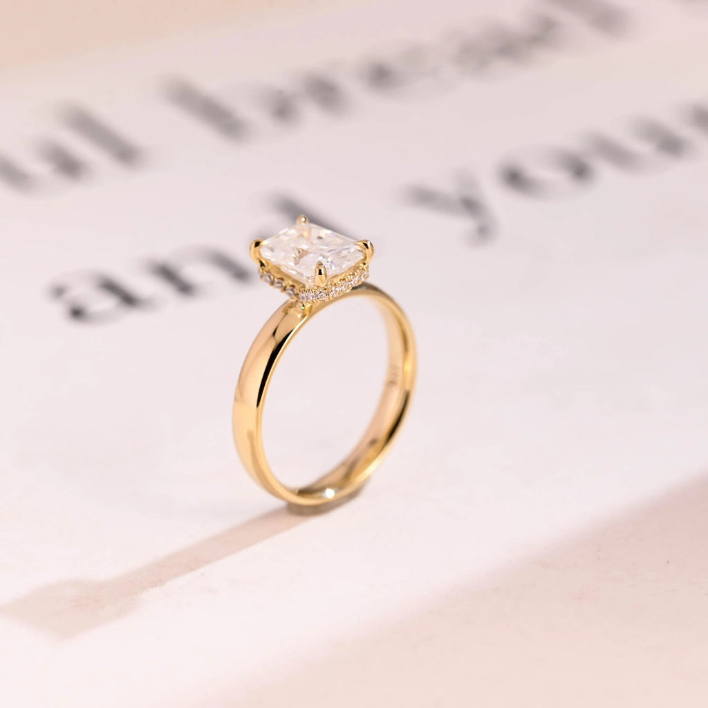 Solid Gold Band Radiant Cut Moissanite Engagement Ring, Promise Ring