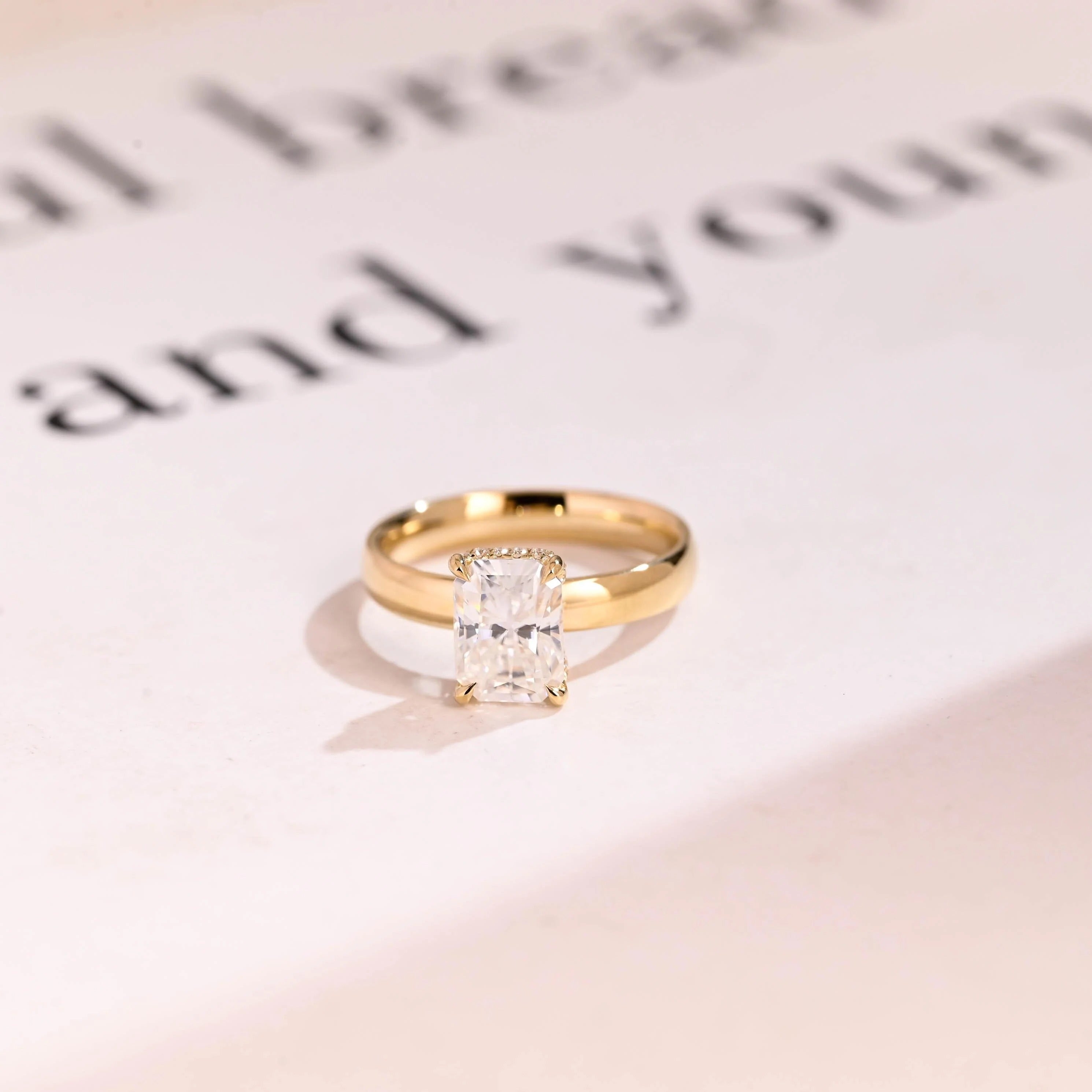 Solid Gold Band Radiant Cut Moissanite Engagement Ring, Promise Ring Main image