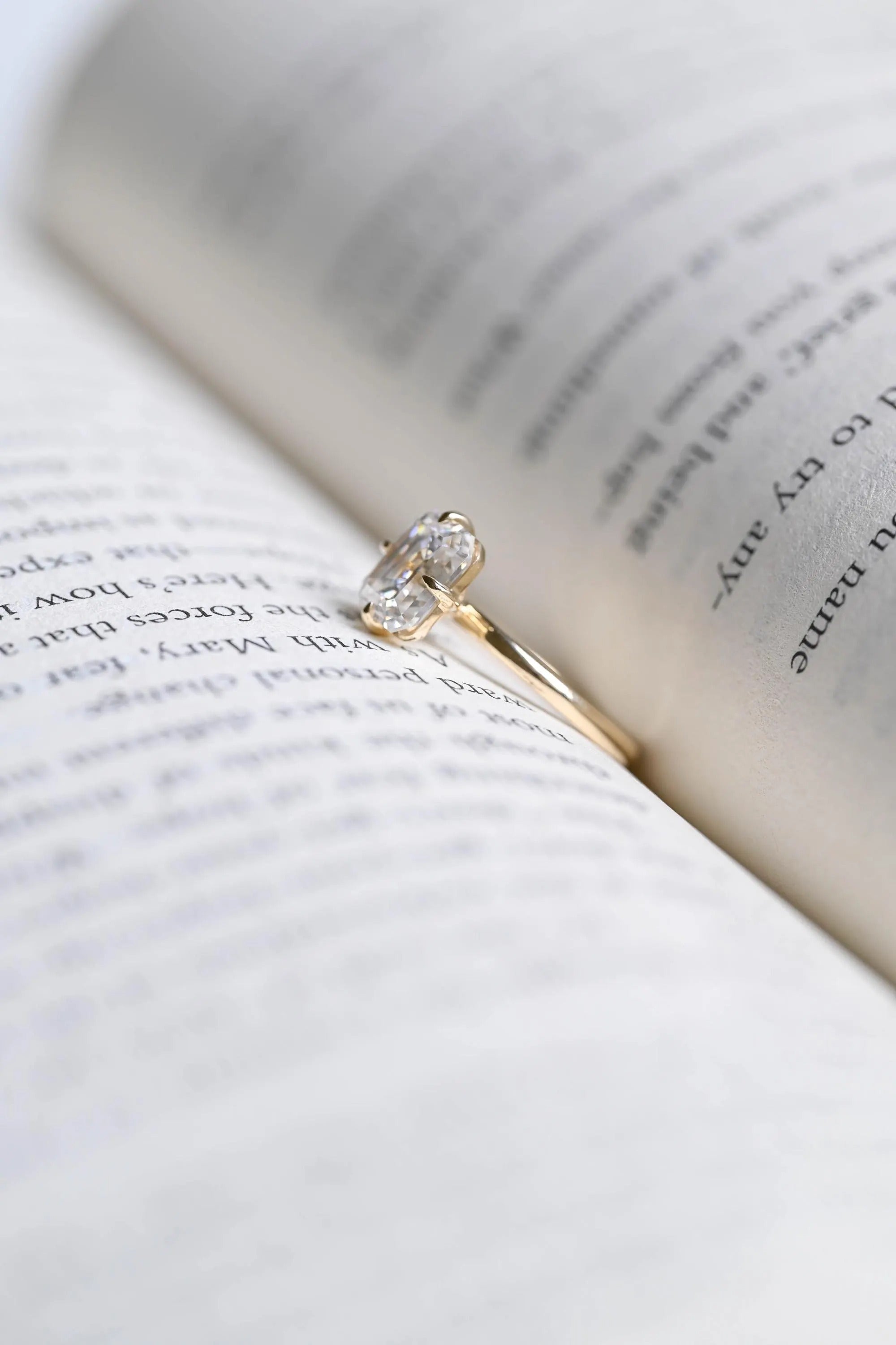 Solid Gold Minimalist Emerald Cut Moissanite Engagement Ring, Anniversary Gift