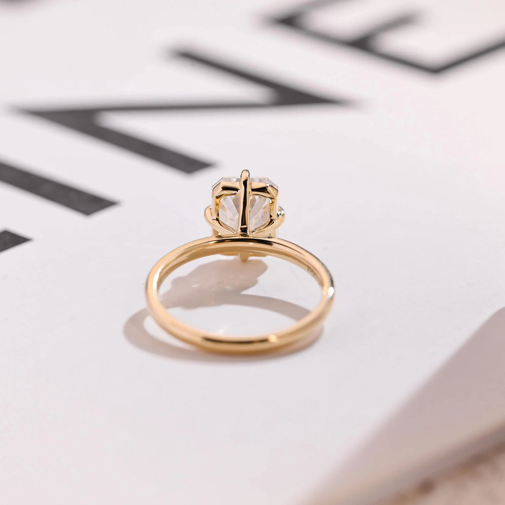 Solid Gold Minimalist Emerald Cut Moissanite Engagement Ring, Anniversary Gift
