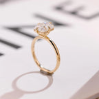 Solid Gold Minimalist Emerald Cut Moissanite Engagement Ring, Anniversary Gift