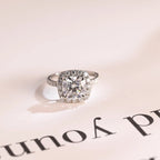 Solid Gold Cushion Cut Moissanite Engagement Ring, Pave Promise Ring