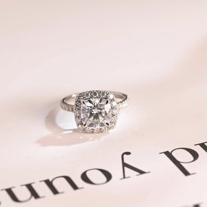 Solid Gold Cushion Cut Moissanite Engagement Ring, Pave Promise Ring
