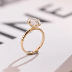 Solid Gold Minimalist Emerald Cut Moissanite Engagement Ring, Anniversary Gift