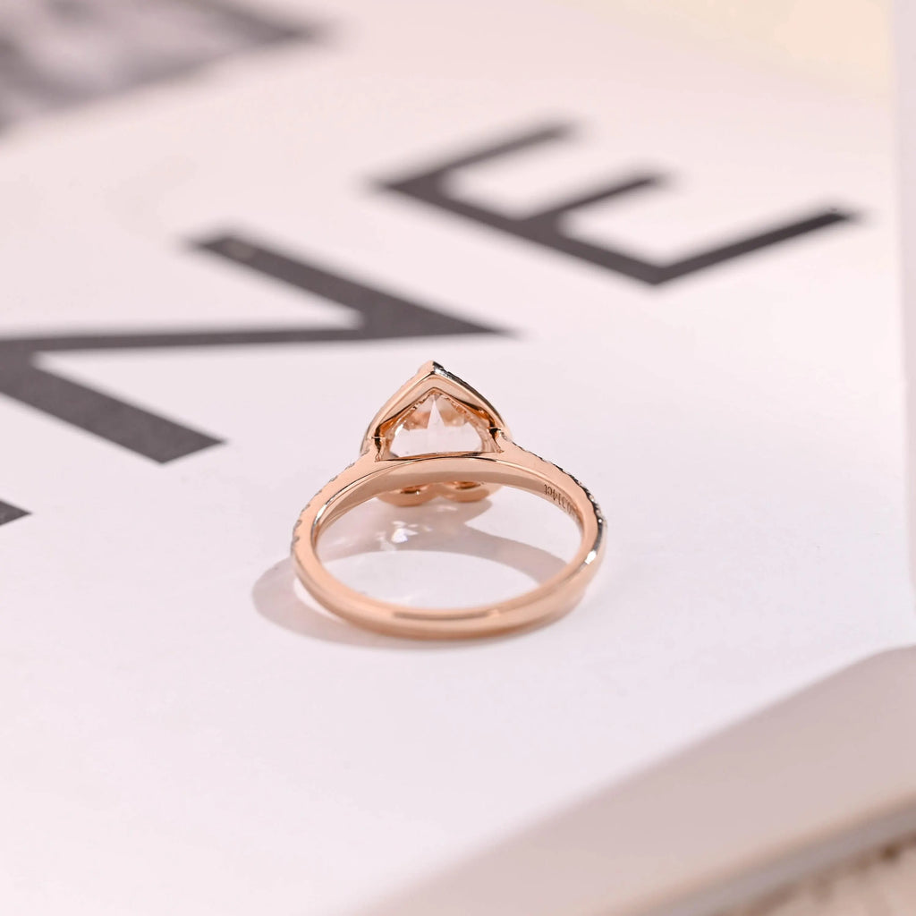 Solid Gold Halo Heart Cut Pink Moissanite Sapphire Engagement Ring
