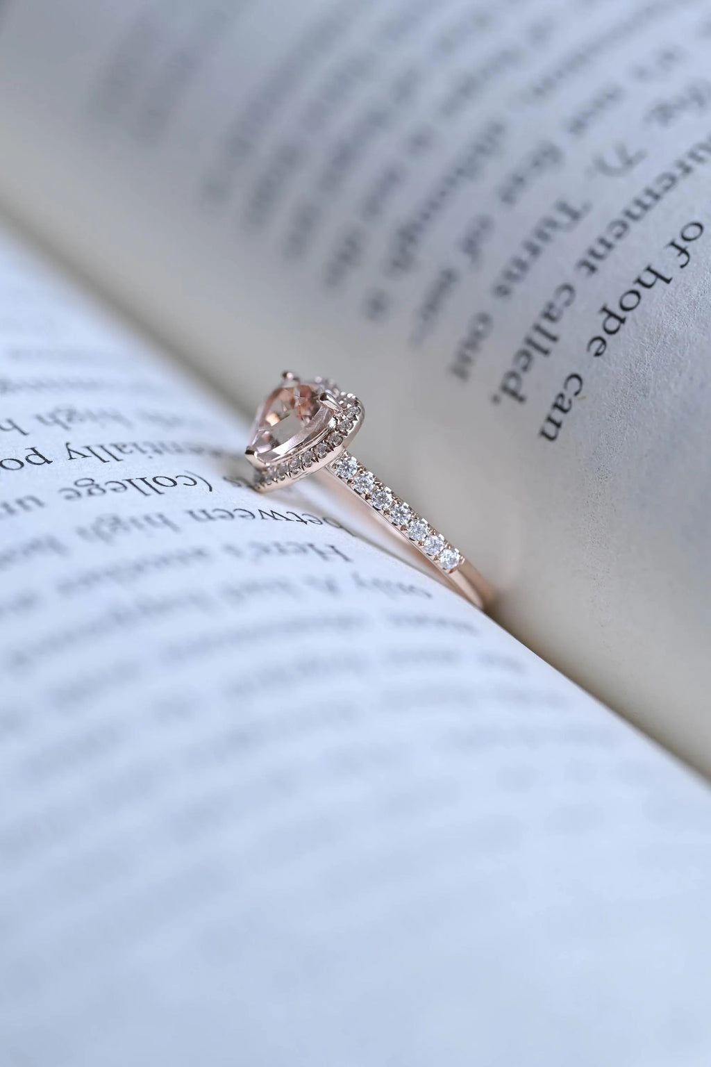 Solid Gold Halo Heart Cut Pink Moissanite Sapphire Engagement Ring