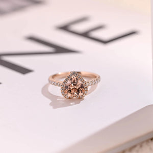 Solid Gold Halo Heart Cut Pink Moissanite Sapphire Engagement Ring